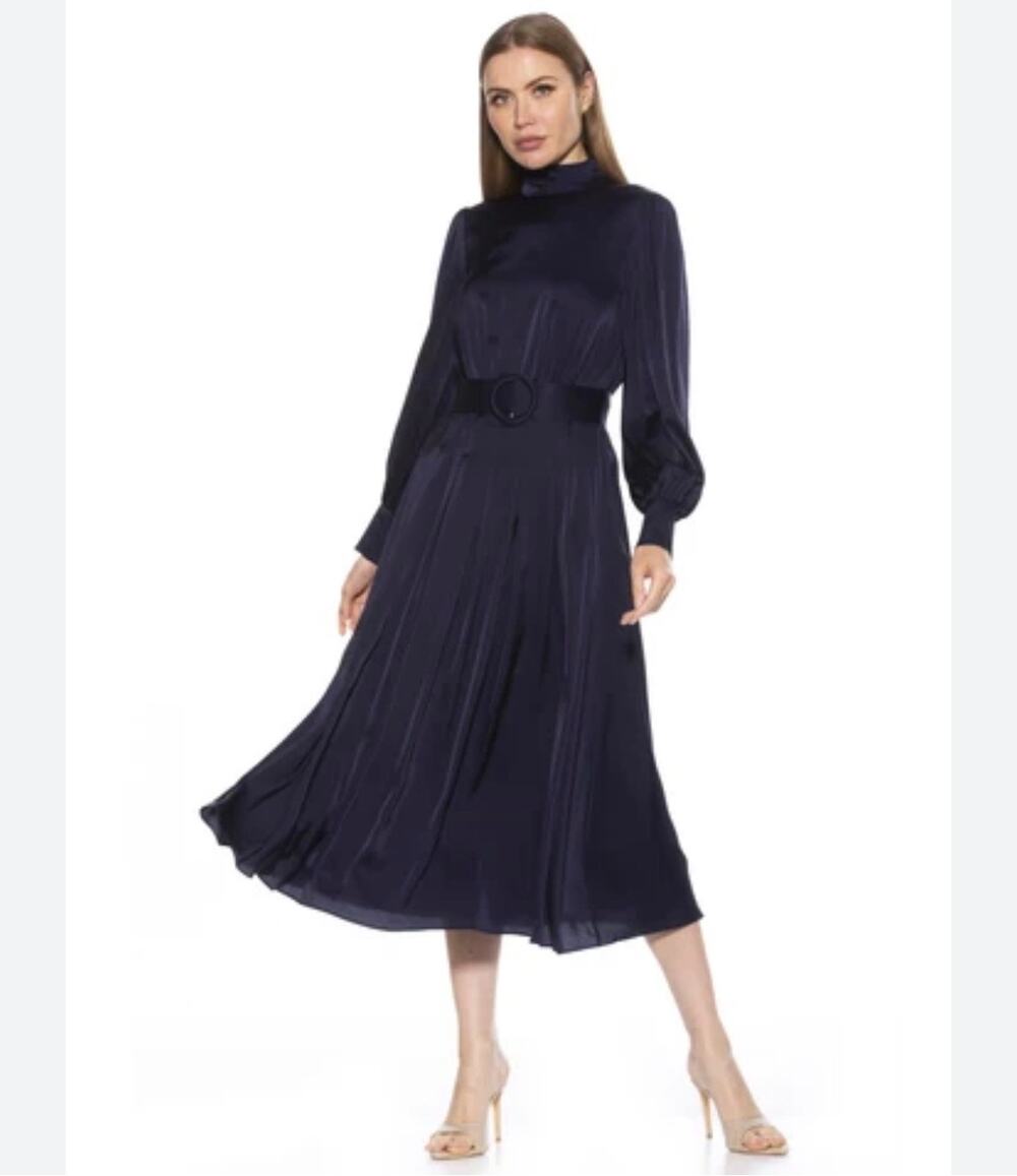 NWT Alexia Admor Satin Safiya Midi Dress Blue 12